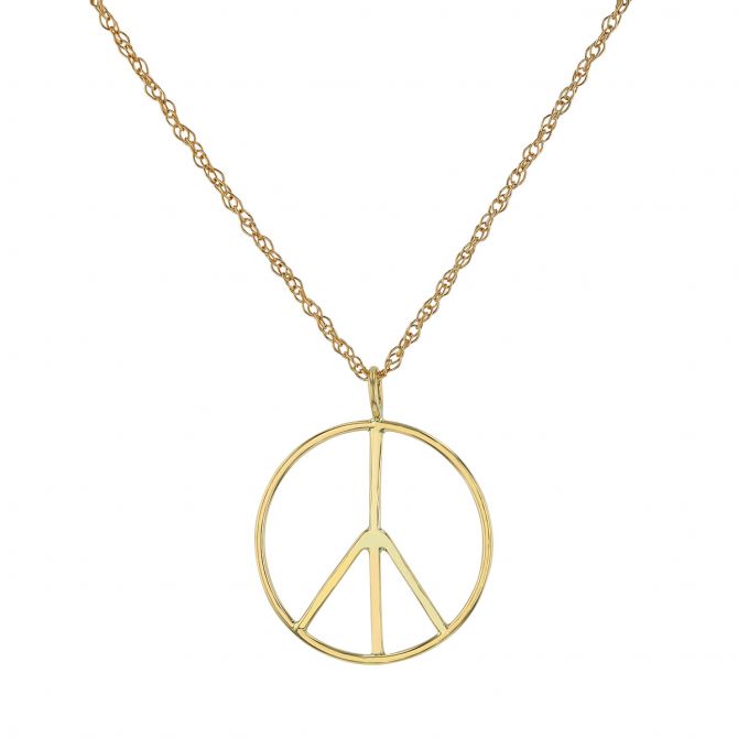 Yellow Gold Peace Sign Pendant, 18"