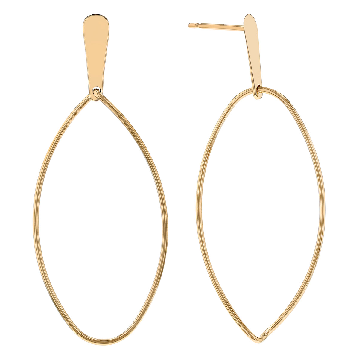 Yellow Gold Open Oval Post Back Dangle Earrings