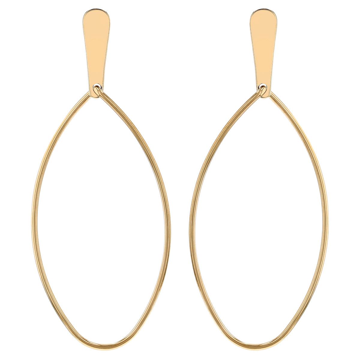 Yellow Gold Open Oval Post Back Dangle Earrings