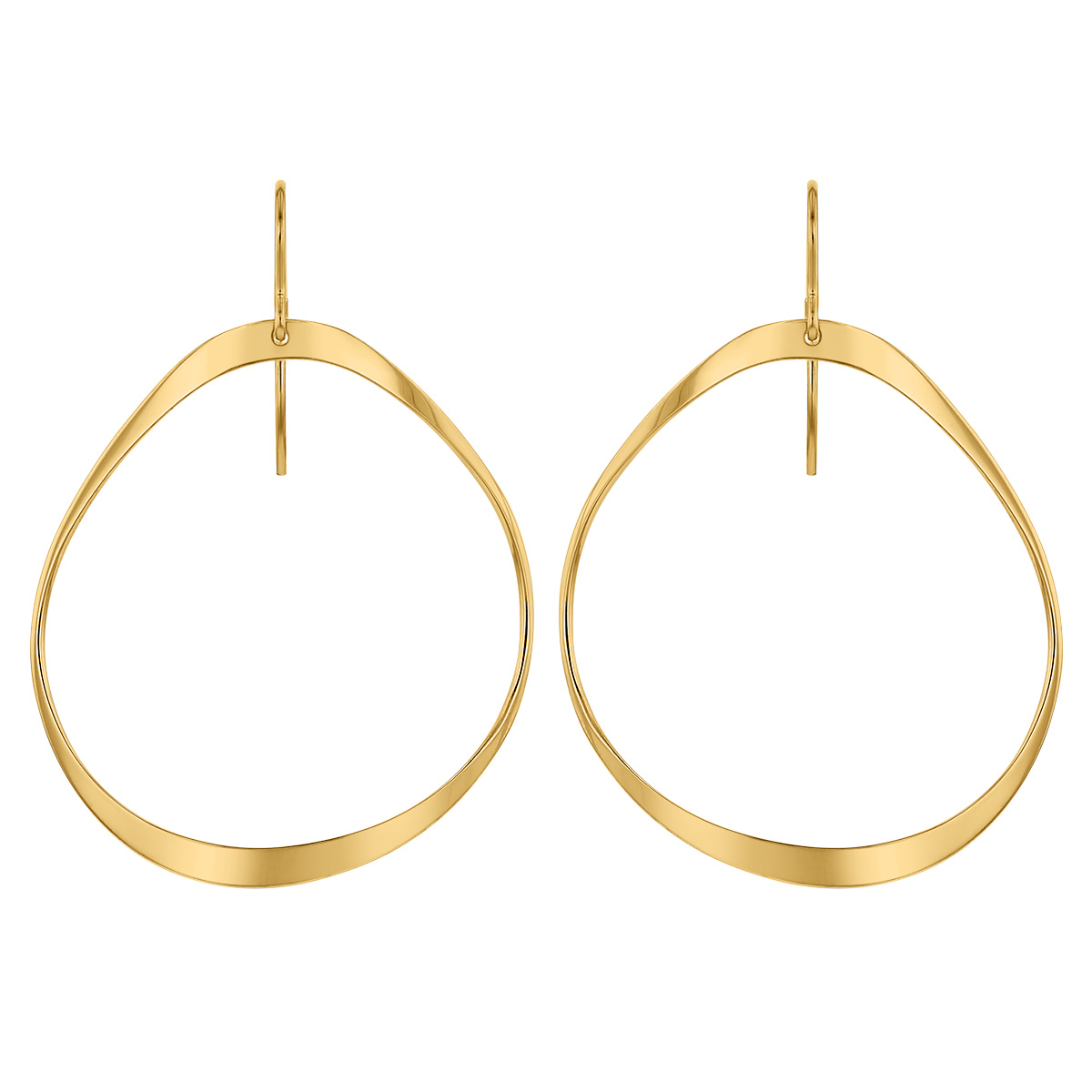 Yellow Gold Abstract Flat Circle Dangle Earrings