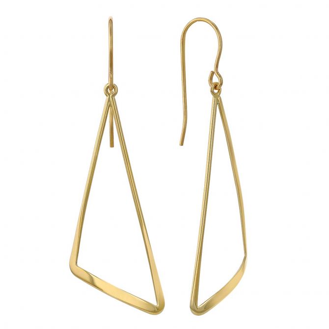 Yellow Gold Open Long Triangle Dangle Earrings