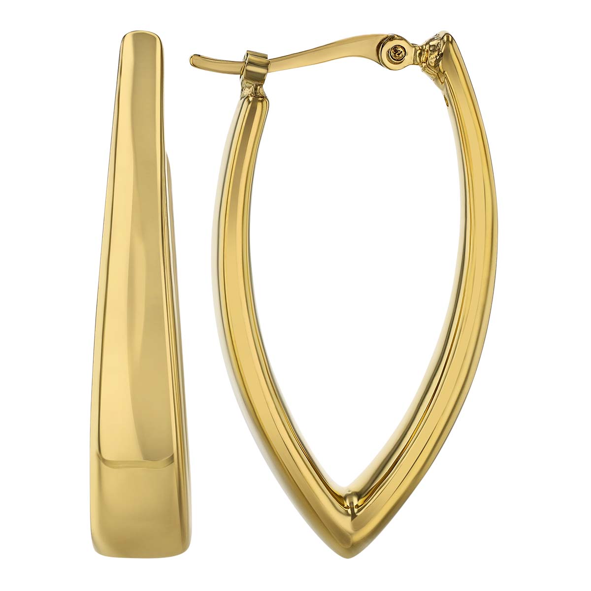Yellow Gold Pointed V Shaped Hoop Earrings