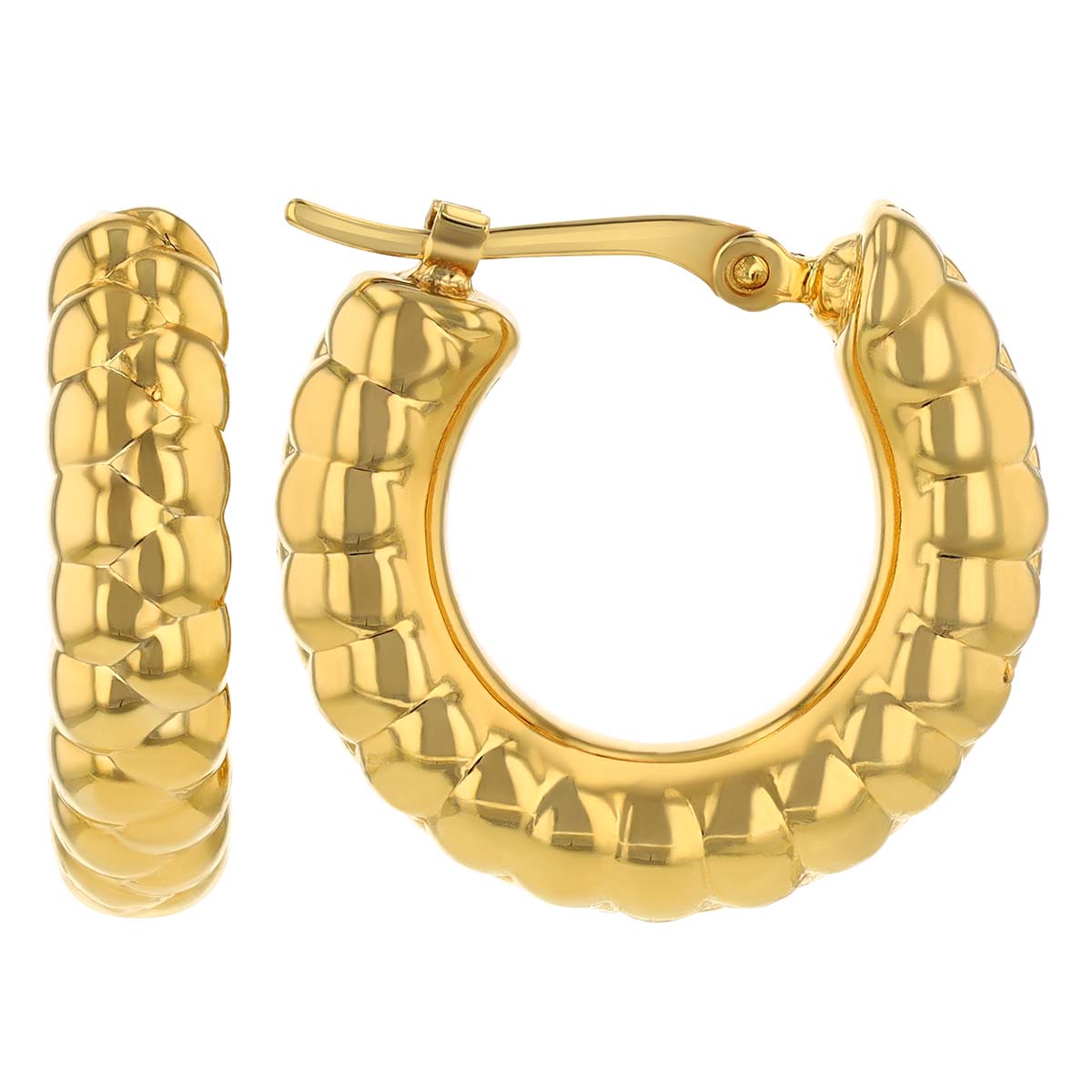 Yellow Gold Ridge Texture Huggie Hoop Earrings