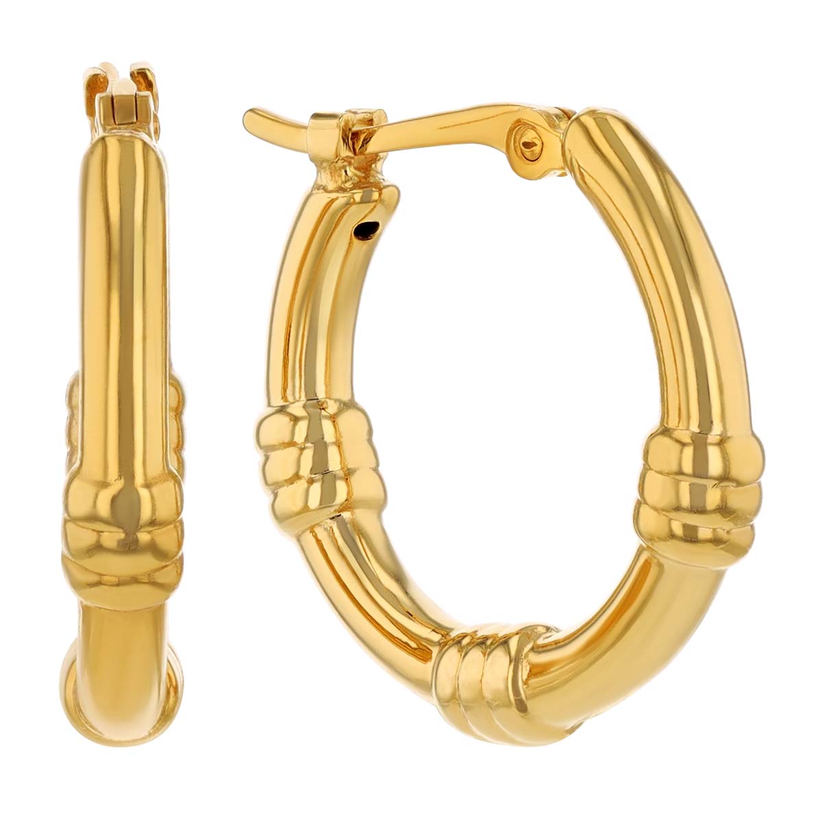 Yellow Gold Bamboo Texture Huggie Hoop Earrings