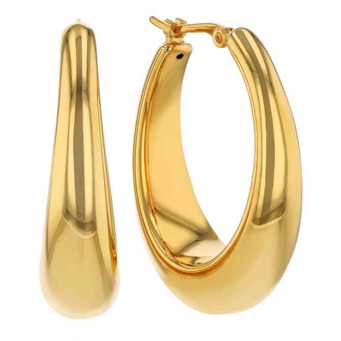 Yellow Gold Tapered Oval Hoop Earrings