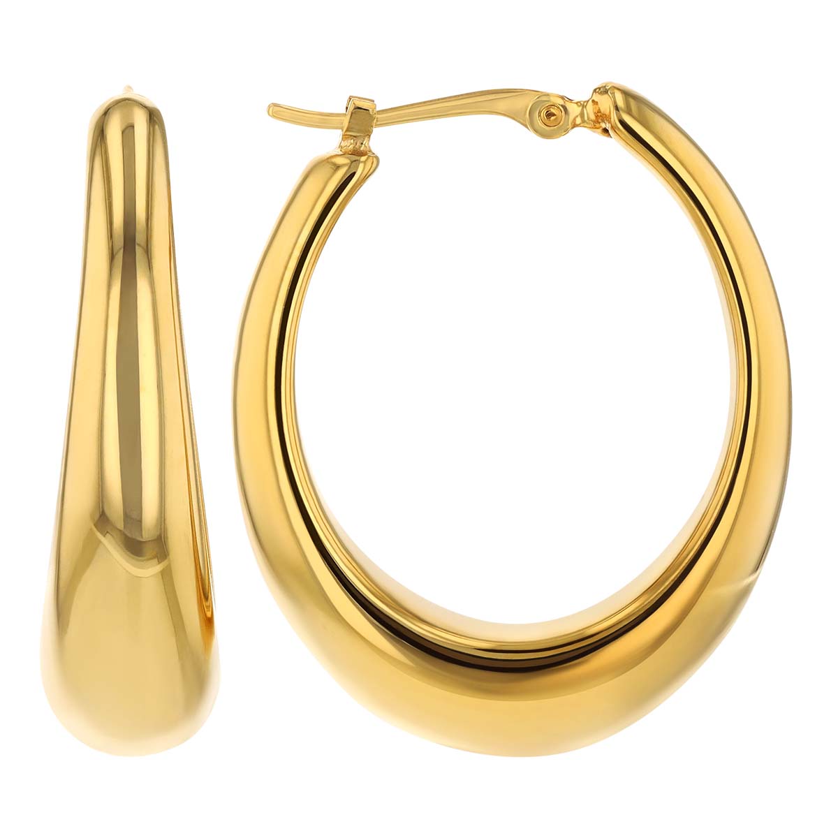 Yellow Gold Tapered Oval Hoop Earrings