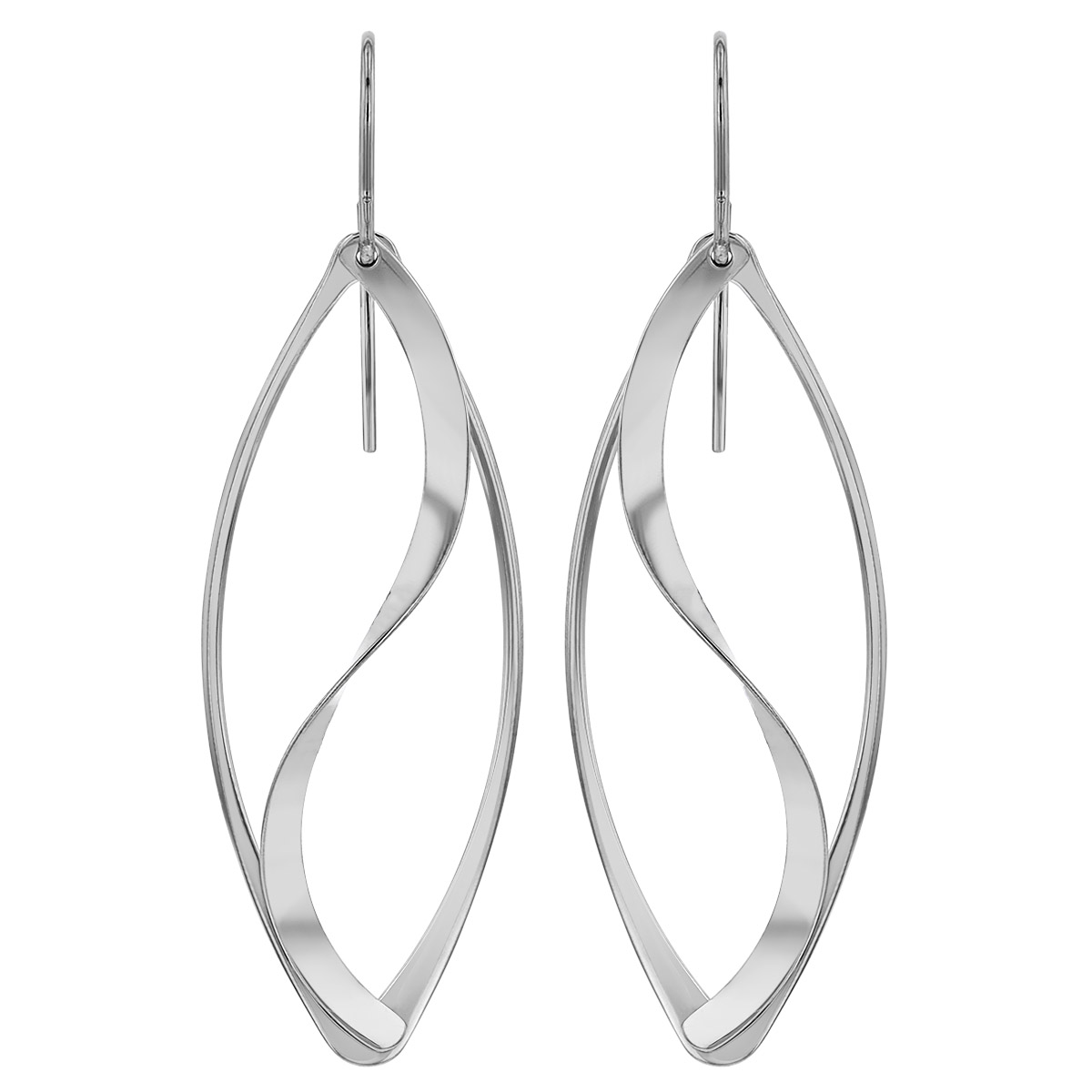 Sterling Silver Open Marquise Shape & Twisted Swirl Dangle Earrings