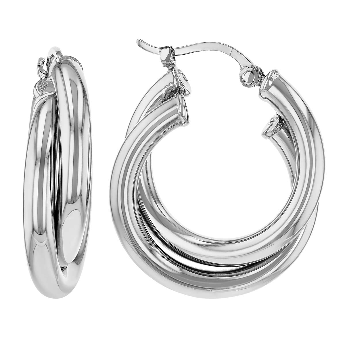 Sterling Silver Double Tube Crossover Hoop Earrings