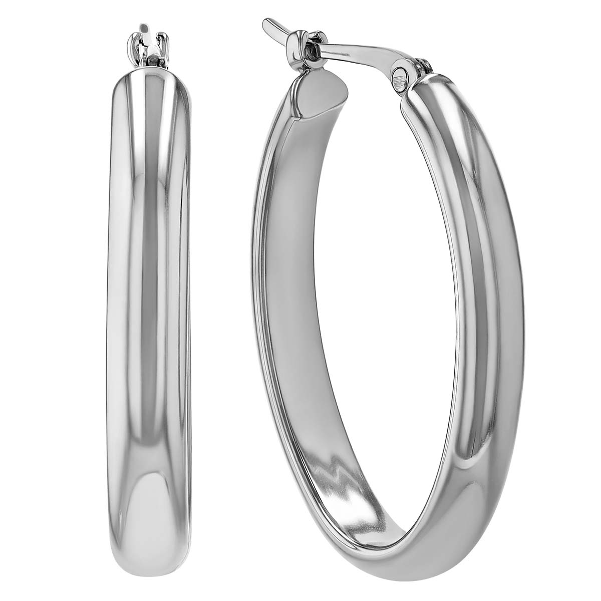 Sterling Silver Rounded Edge Oval Hoop Earrings