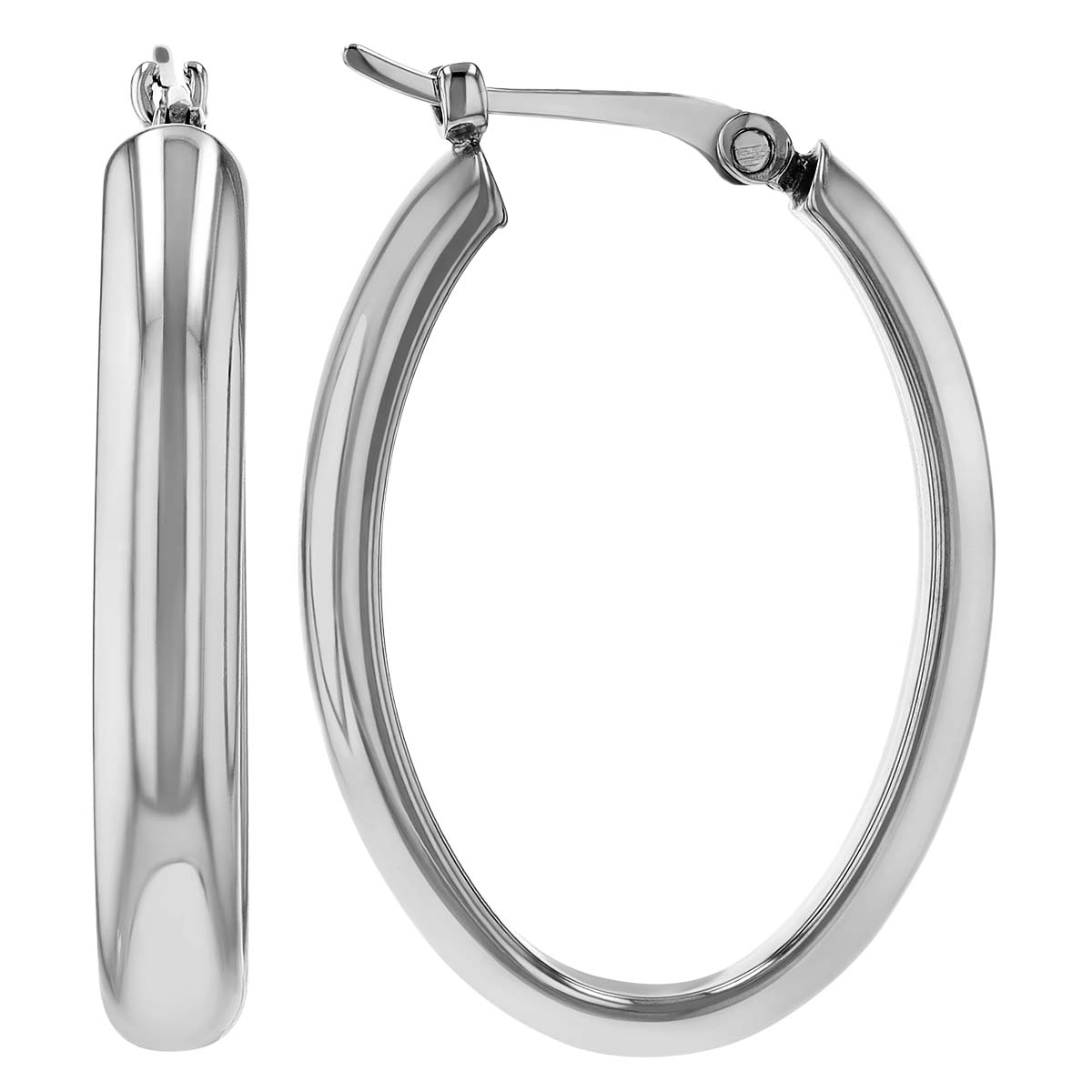 Sterling Silver Rounded Edge Oval Hoop Earrings