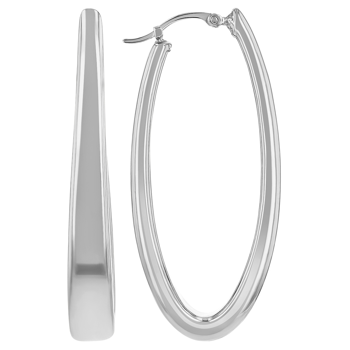 Sterling Silver Elongated Oval Hoop Earrings
