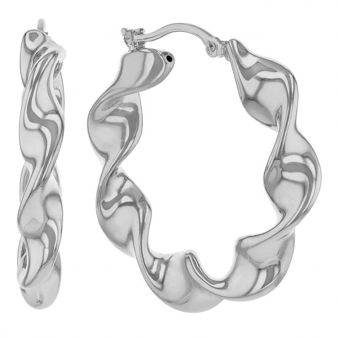 Sterling Silver Flat Tube Twist Hoop Earrings