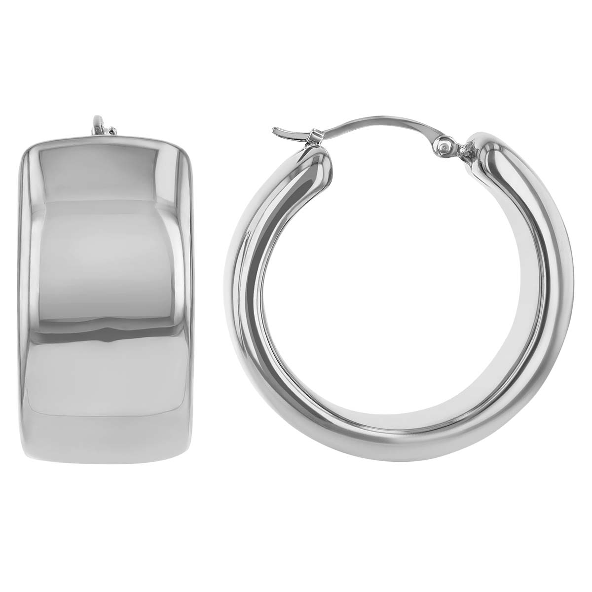 Sterling Silver Flat Wide Huggie Hoop Earrings