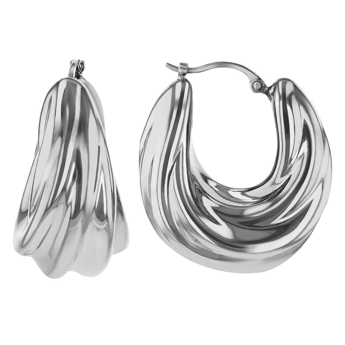 Sterling Silver Tapered Swirl Hoop Earrings