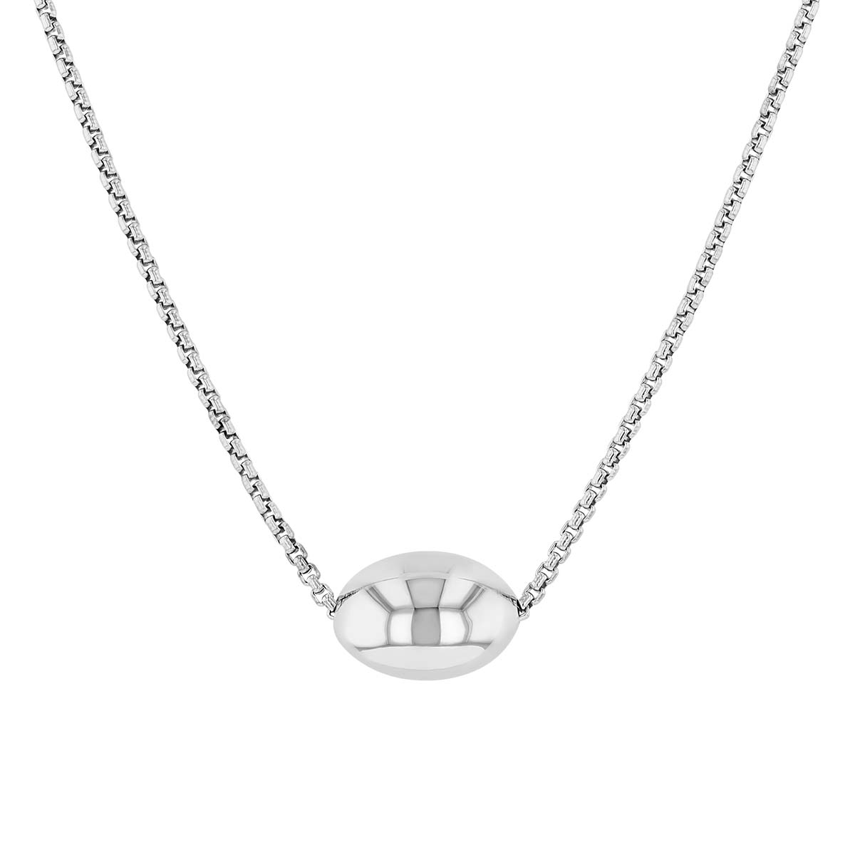 Sterling Silver Oval Bead Solitaire Necklace