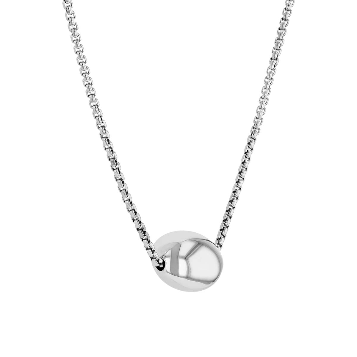 Sterling Silver Oval Bead Solitaire Necklace