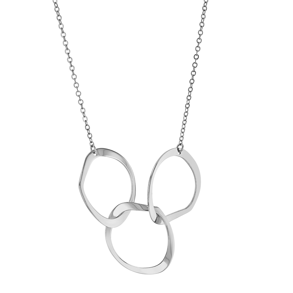 Sterling Silver Freeform Rounded Trio Interlocking Pendant, 18