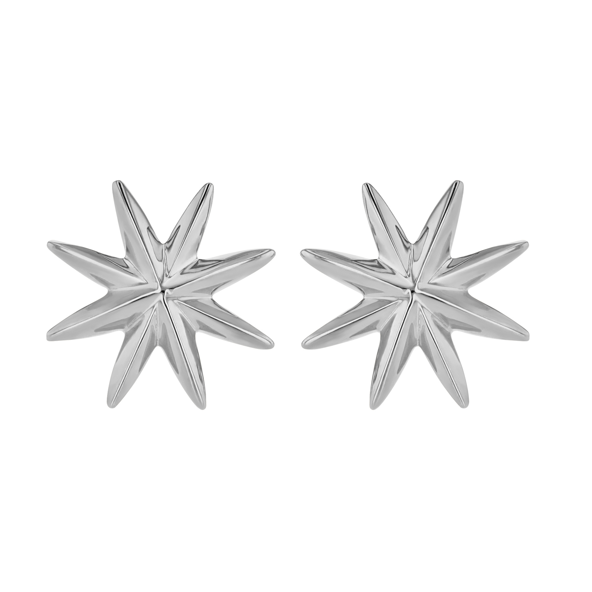 White Gold Dainty Starburst Stud Earrings