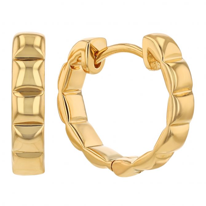 Yellow Gold Square Cushion Patterned Hoop Earrings