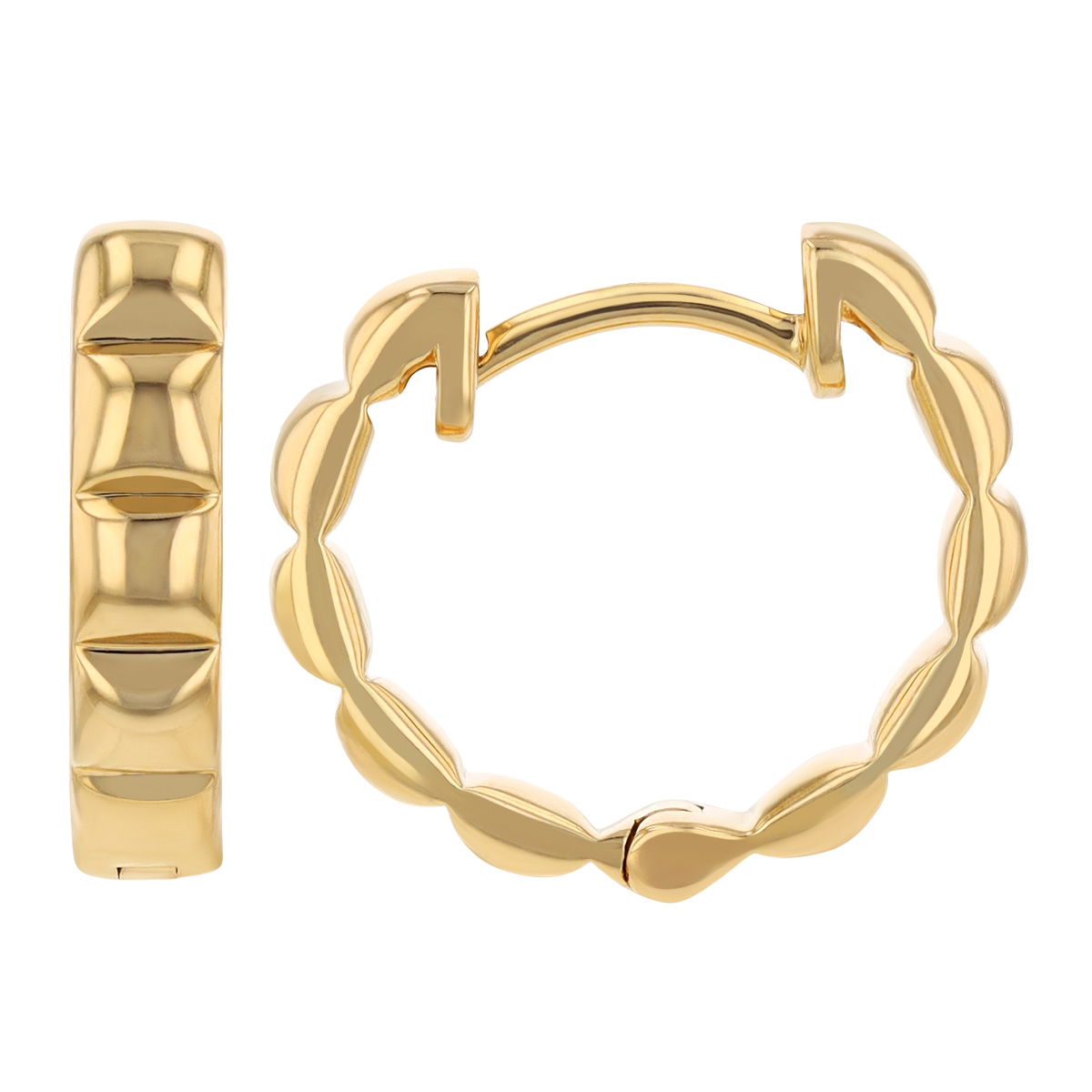 Yellow Gold Square Cushion Patterned Hoop Earrings