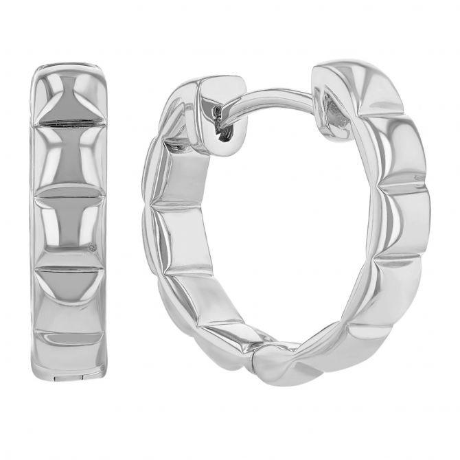 White Gold Square Cushion Patterned Hoop Earrings