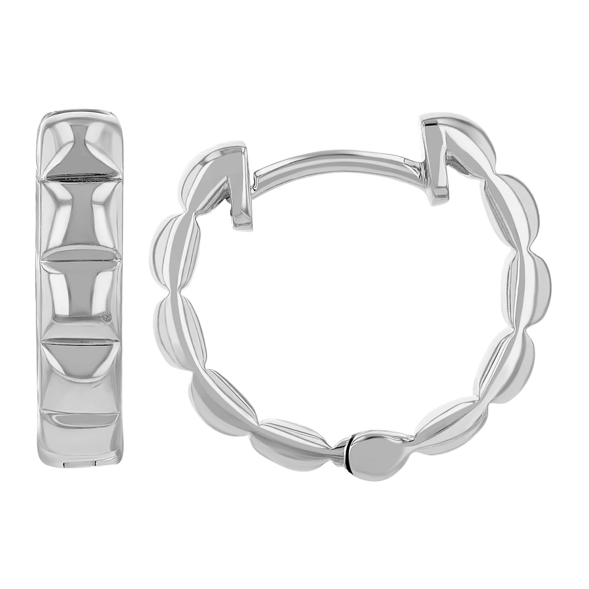 White Gold Square Cushion Patterned Hoop Earrings