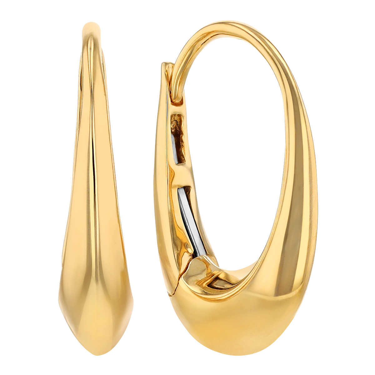 Yellow Gold Oval Tapered Hoop Leverback Earrings