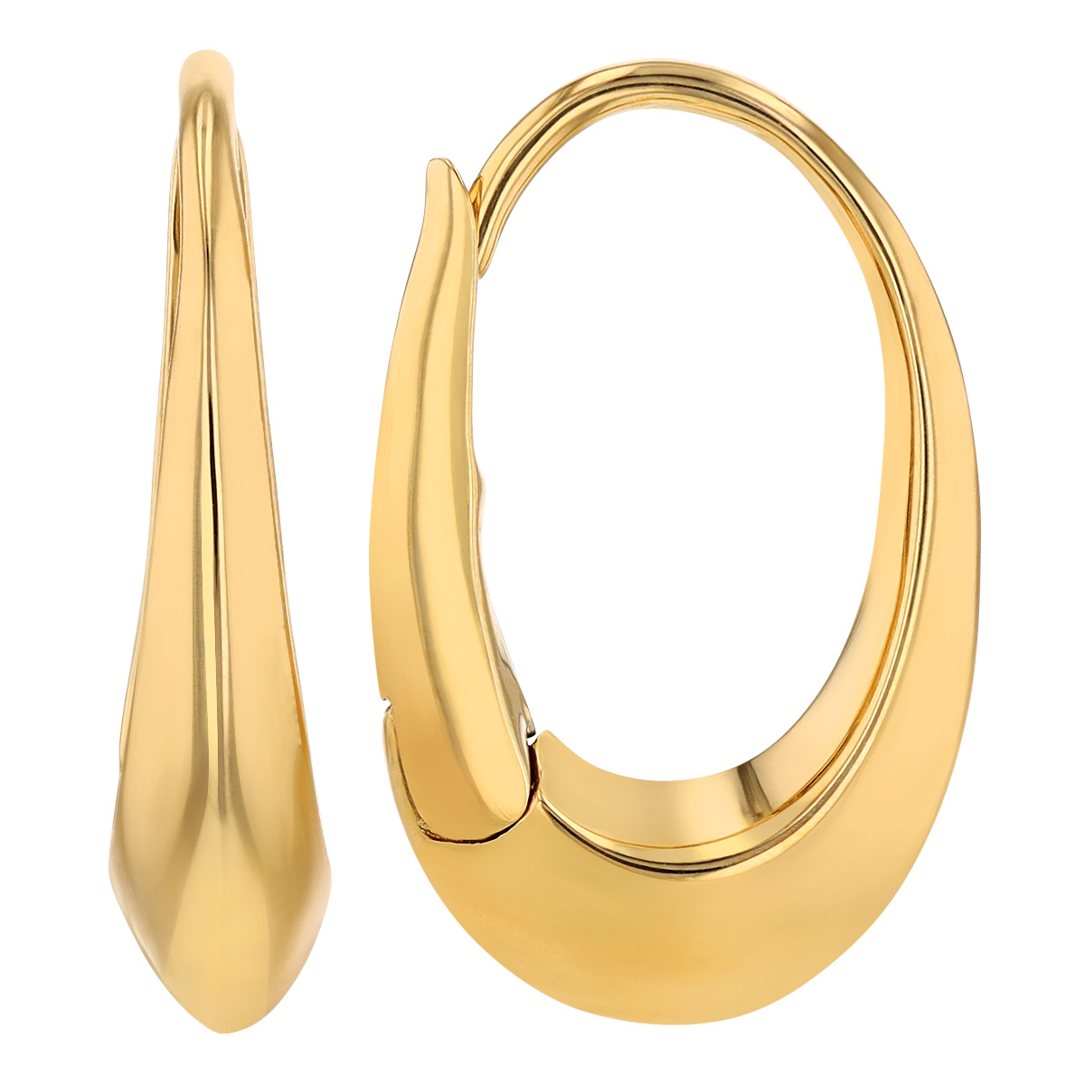 Yellow Gold Oval Tapered Hoop Leverback Earrings