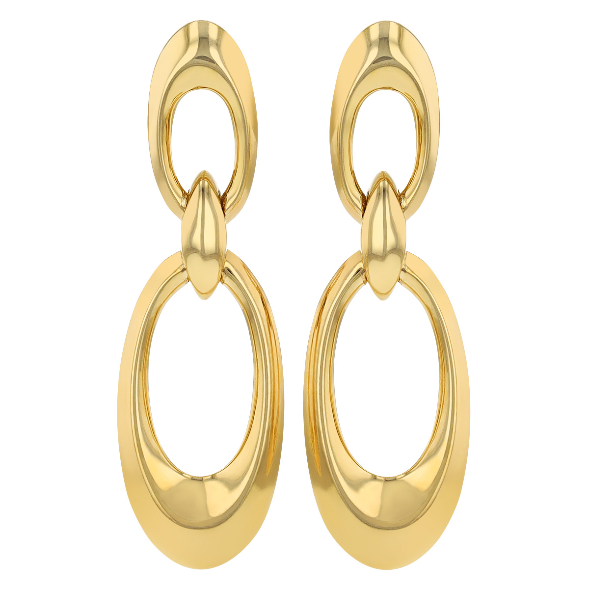 Yellow Gold Double Tapered Oval Drop Earrings