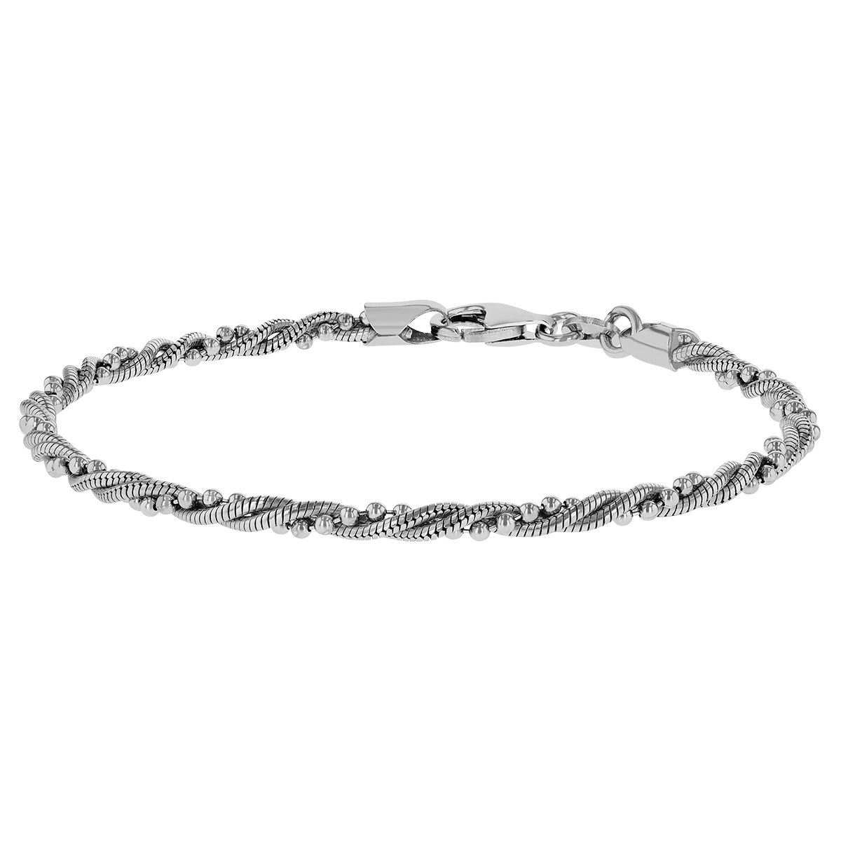 Sterling Silver Snake & Bead Twist Chain Bracelet, 7