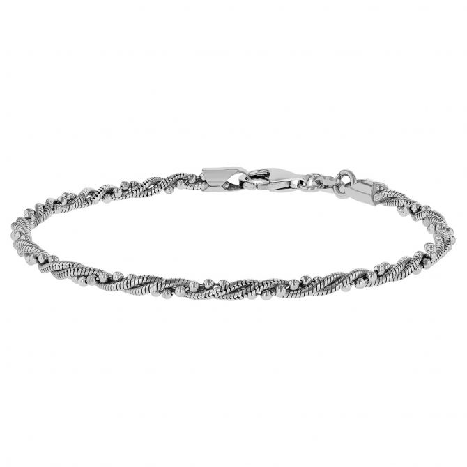 Sterling Silver Snake & Bead Twist Chain Bracelet, 7"