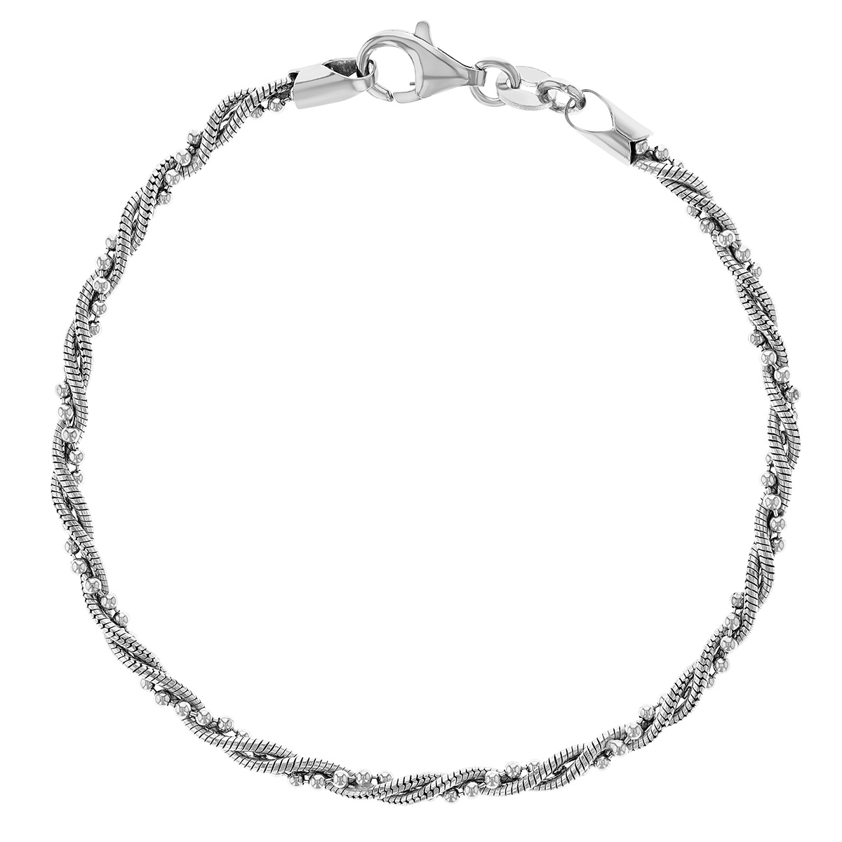 Sterling Silver Snake & Bead Twist Chain Bracelet, 7