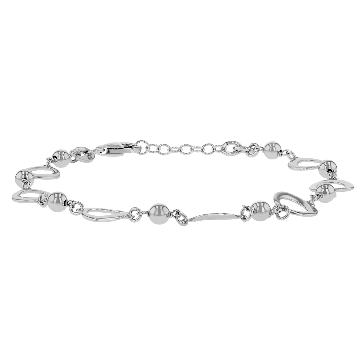 Sterling Silver Open Circle & Bead Alternating Chain Bracelet, 8