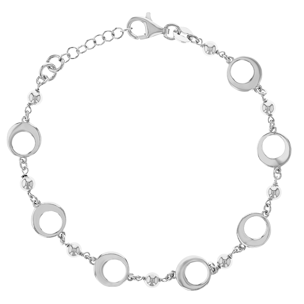 Sterling Silver Open Circle & Bead Alternating Chain Bracelet, 8