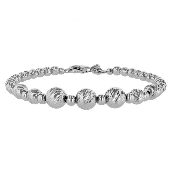 Sterling Silver Graduated Textured Bead Bracelet, 7.5"