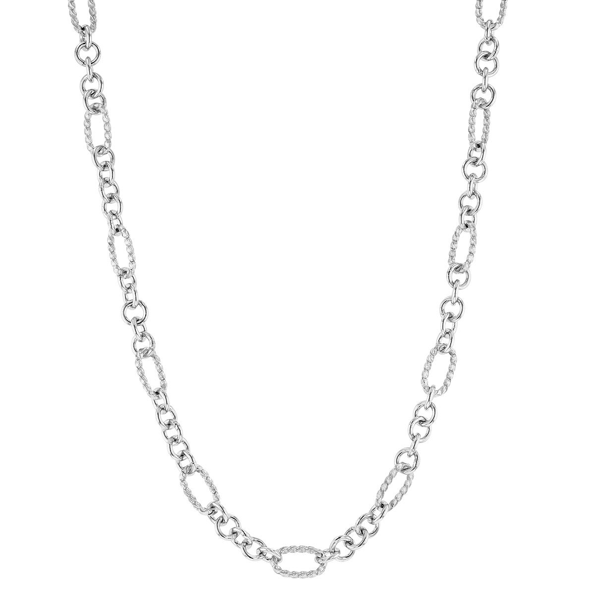 Sterling Silver Rope Texture Oval & Round Link Chain Necklace, 18