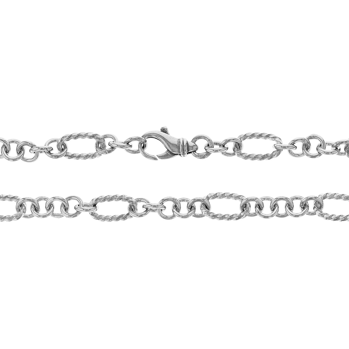 Sterling Silver Rope Texture Oval & Round Link Chain Necklace, 18