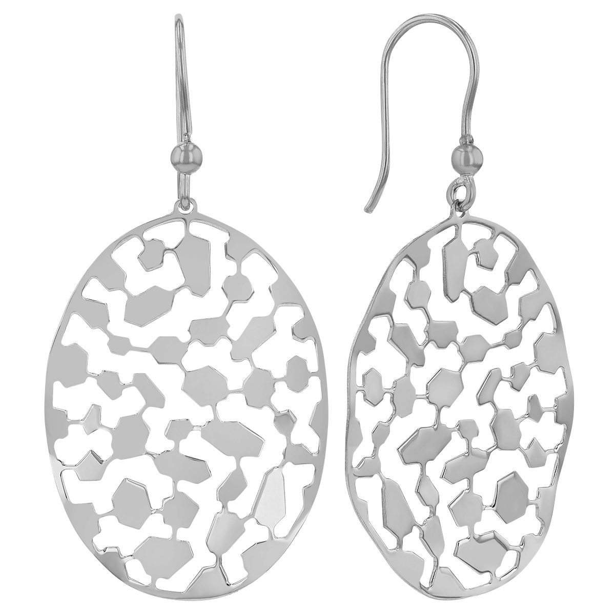 Sterling Silver Geometric Mosaic Oval Dangle Earrings