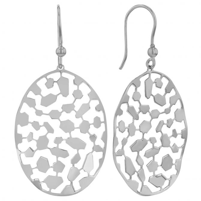 Sterling Silver Geometric Mosaic Oval Dangle Earrings