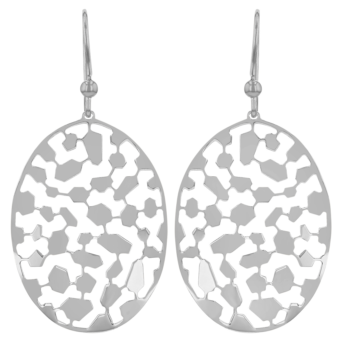 Sterling Silver Geometric Mosaic Oval Dangle Earrings