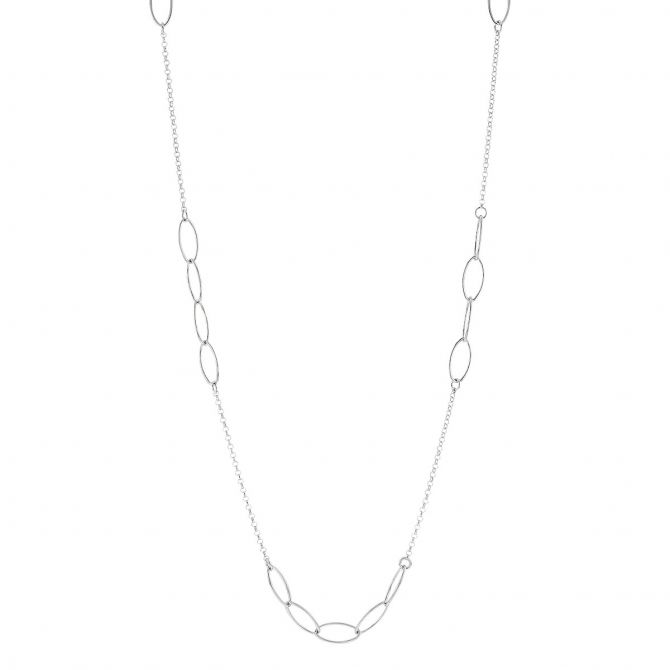Sterling Silver Oval Link & Cable Chain Necklace, 32"