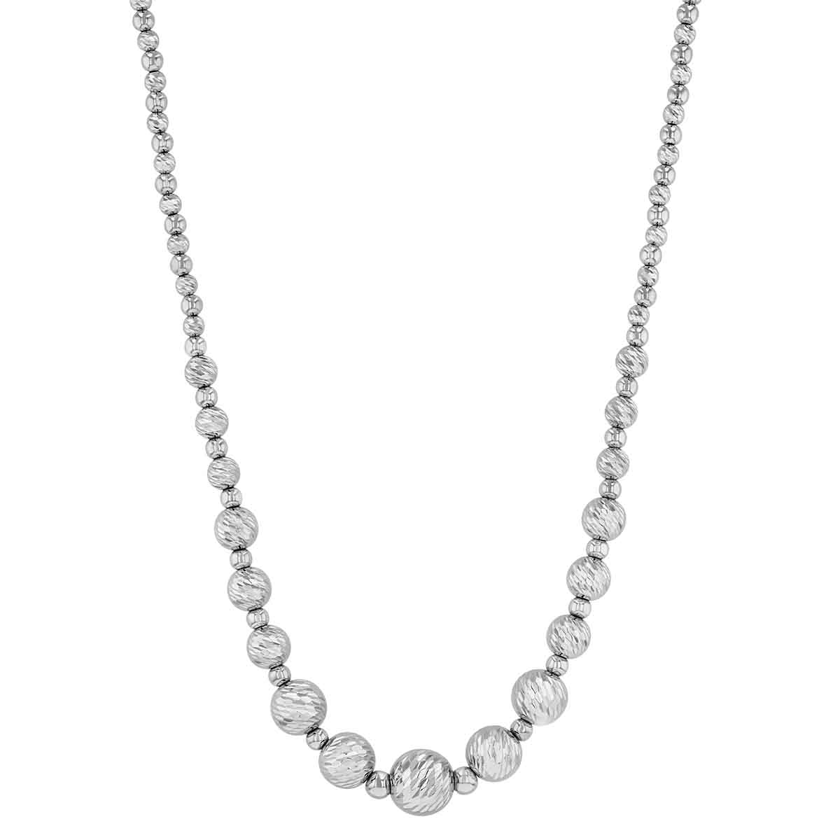 Sterling Silver Graduated Textured Bead Necklace, 20