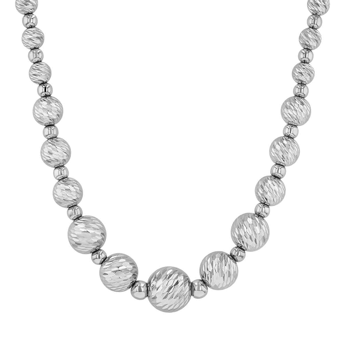 Sterling Silver Graduated Textured Bead Necklace, 20