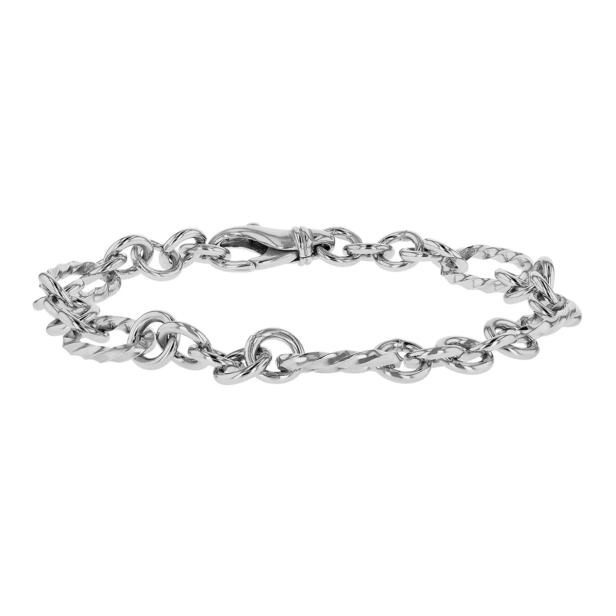 Sterling Silver Twisted Oval & Round Link Chain Bracelet, 7.5