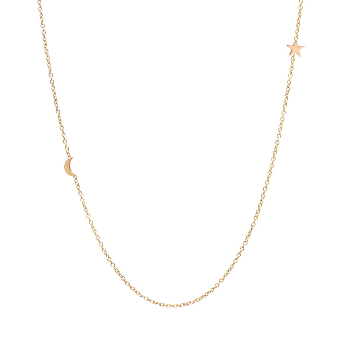 Zoe Chicco Yellow Gold Floating Moon & Star Necklace, 18