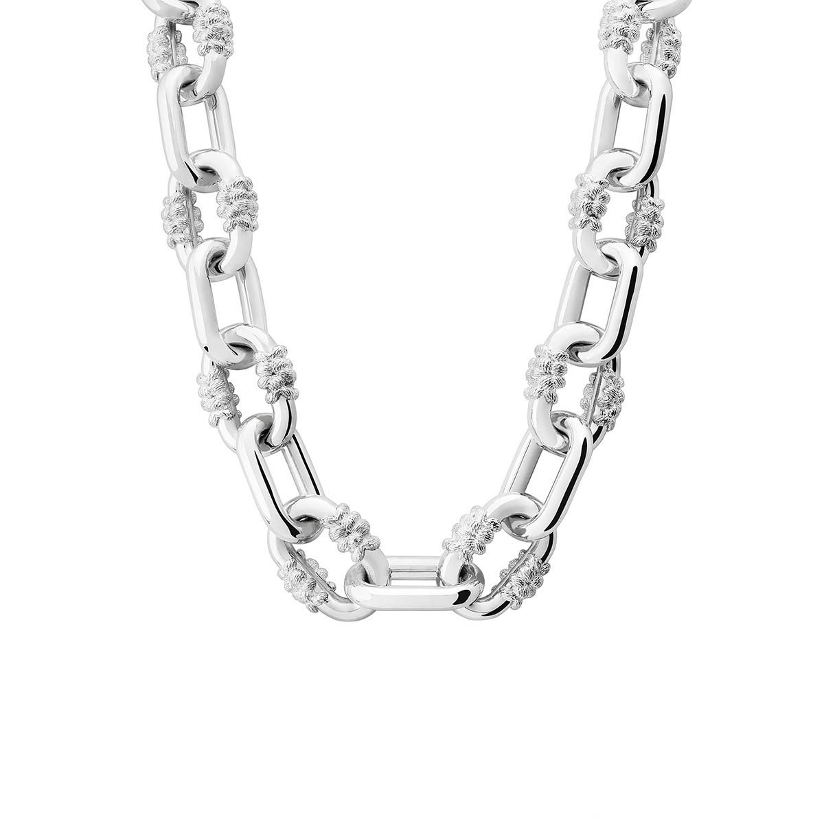 Tane Bordados Sterling Silver Alternating Textured Large Link Chain Necklace, 18.1