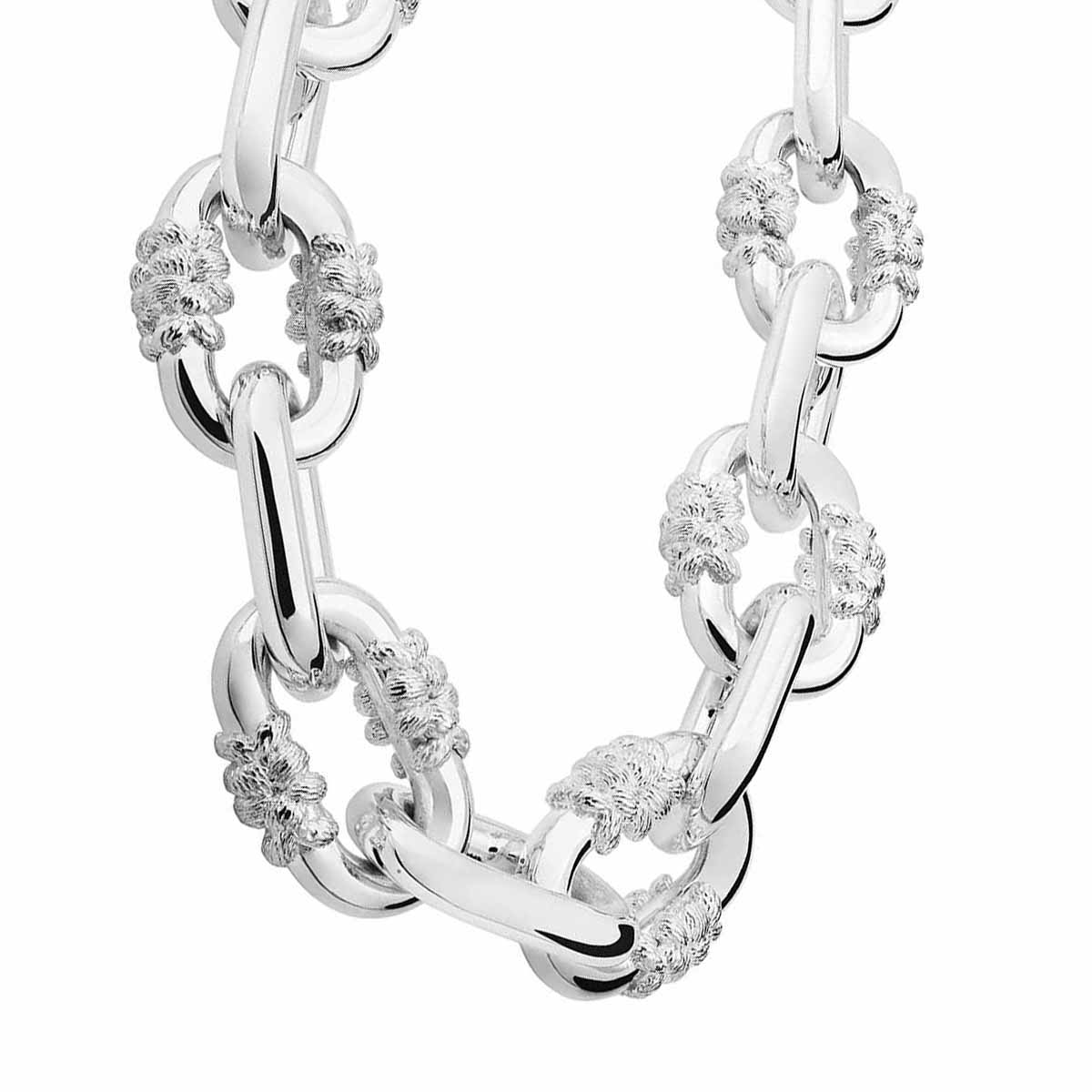 Tane Bordados Sterling Silver Alternating Textured Large Link Chain Necklace, 18.1