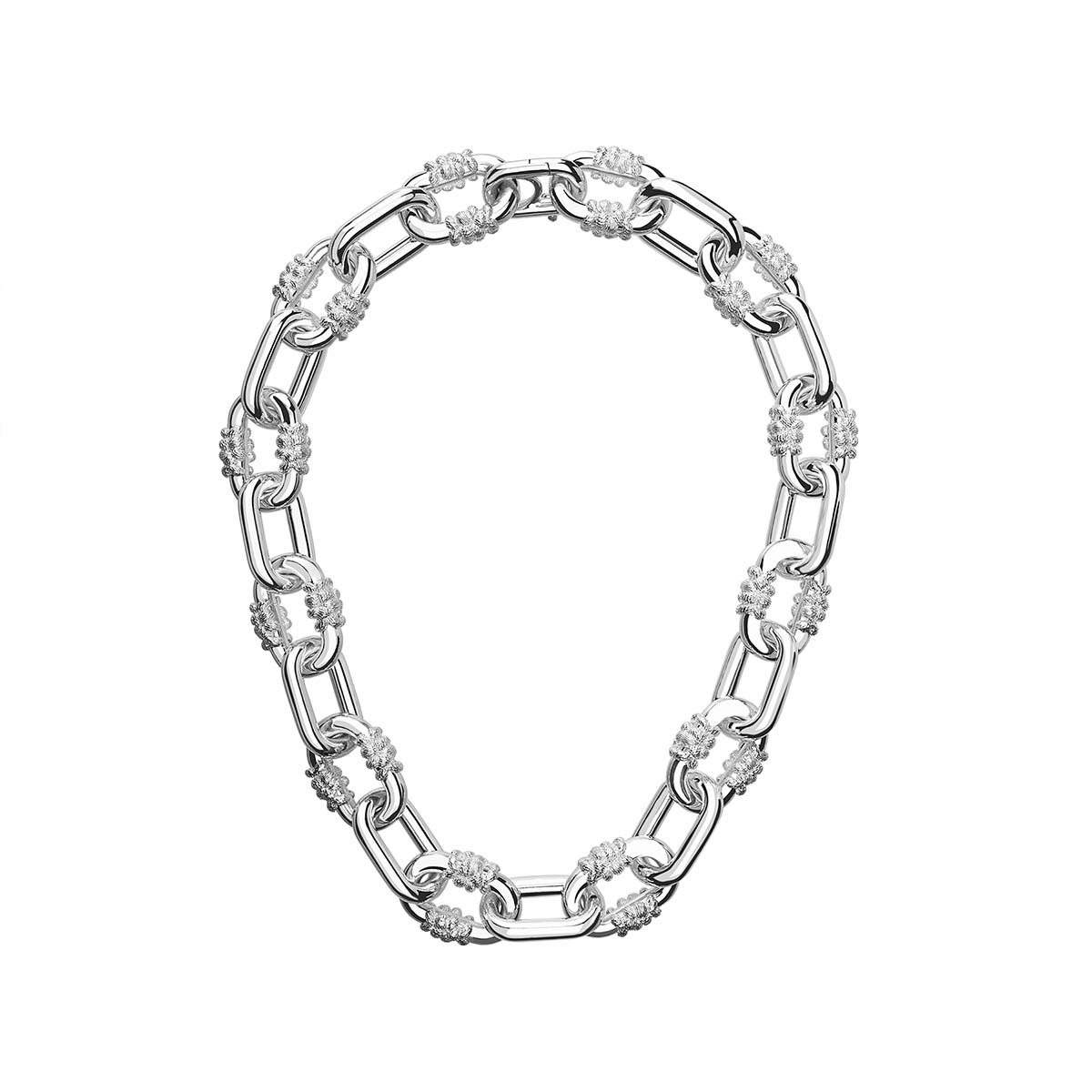 Tane Bordados Sterling Silver Alternating Textured Large Link Chain Necklace, 18.1