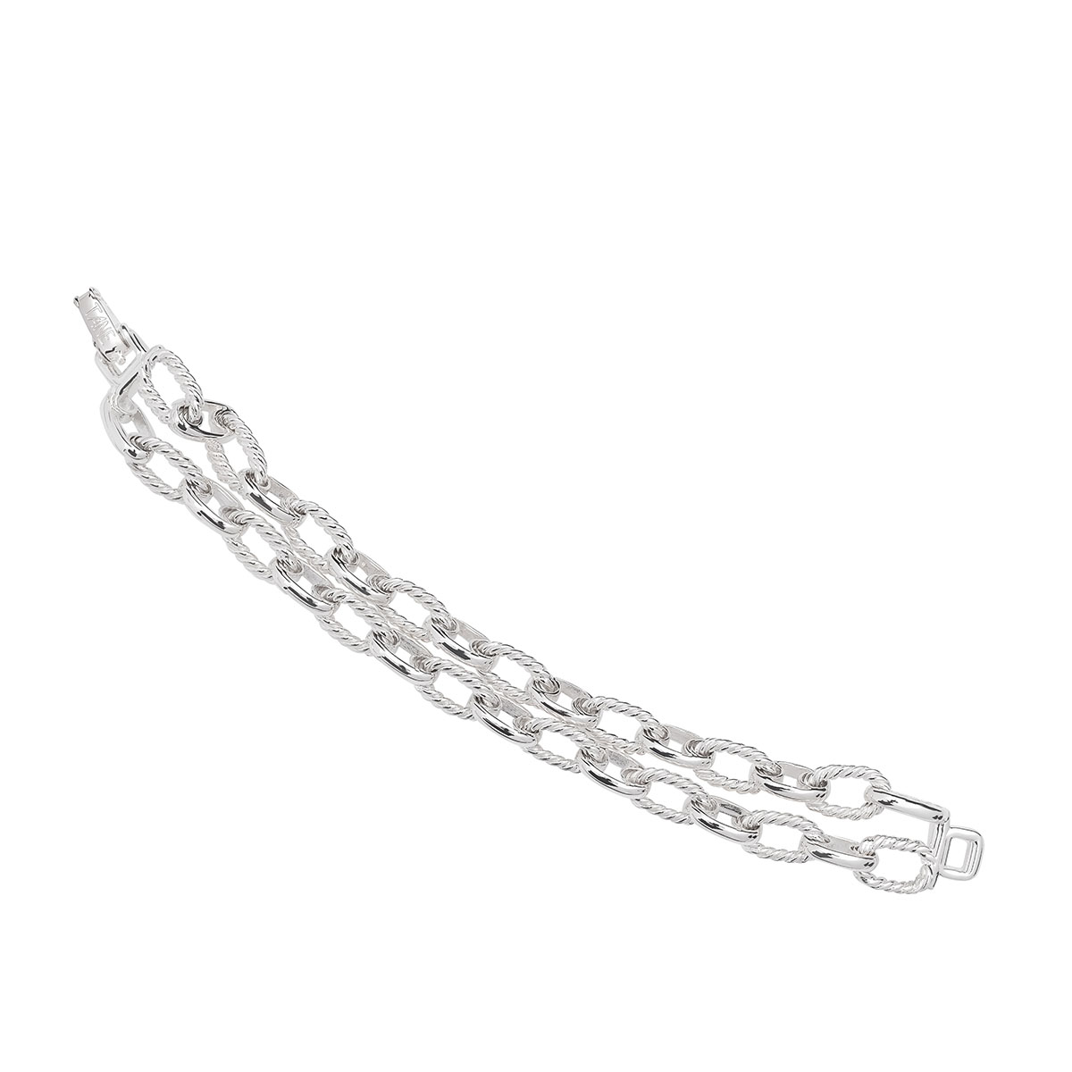 Tane Ana Sterling Silver Alternating Textured Link Double Bracelet, 7.9