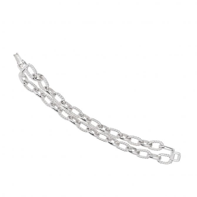 Tane Ana Sterling Silver Alternating Textured Link Double Bracelet, 7.9"